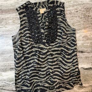 Michael Kors Zebra Print Blouse with Black Embellishments